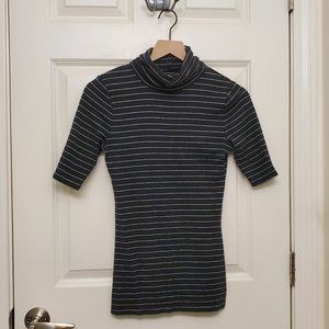 A New Day Top - Black and White Striped Turtleneck Top